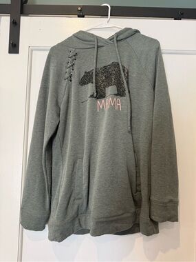 Maurices Green Sweatshirt with Pink Ribbed Hood Trim